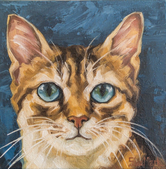 Oliver Original art 6" by S. Lee Mark Cat oil painting Pet portrait Scottish Cat portrait Animal art Home & Living Home Wall Décor Paintings
