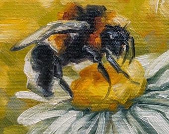 Be a Bee Original Art 6x6 by S. Lee Mark - Stil Life Oil Be a Bee Original Art 6x6 by S. Lee Mark - Stil Life Oil