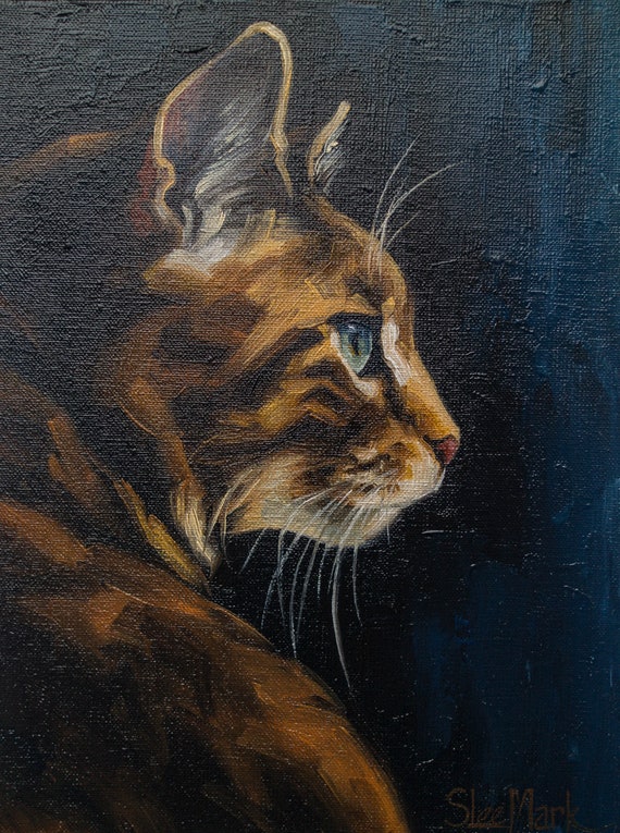油絵油絵猫3号 S.Lee マークによるサイト 8 インチ 猫の油絵 ペットのポートレート
