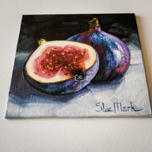 Figs Original art 6x6 by S. Lee Mark Stil life oil painting Fruit art Vegetable still life painting Small artwork Kitchen Decor fig image 6