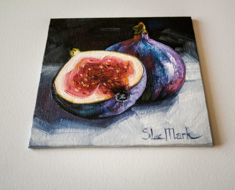 Figs Original art 6x6 by S. Lee Mark Stil life oil painting Fruit art Vegetable still life painting Small artwork Kitchen Decor fig image 6