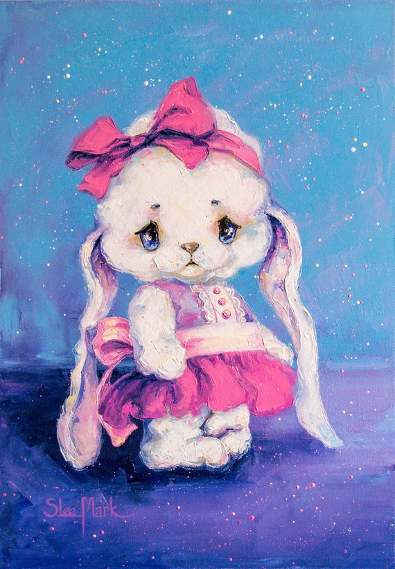 Barbie Rabbit Baby 20" Modern Original art by S. Lee Mark rabbit princess bunny animal fine art painting rabbit queen bunny pink Barbie