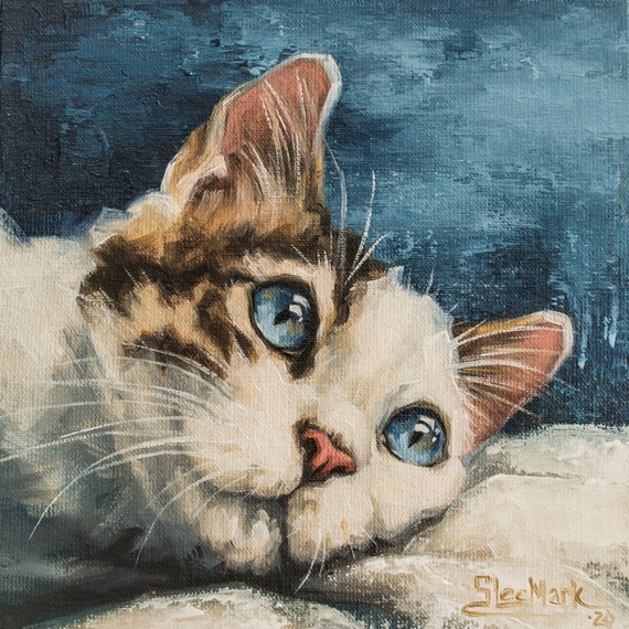 Kitti Original art 6"x6" by S. Lee Mark Cat oil painting, Pet portrait, Ginger cat, Cat portrait, Animal painting, Animal art