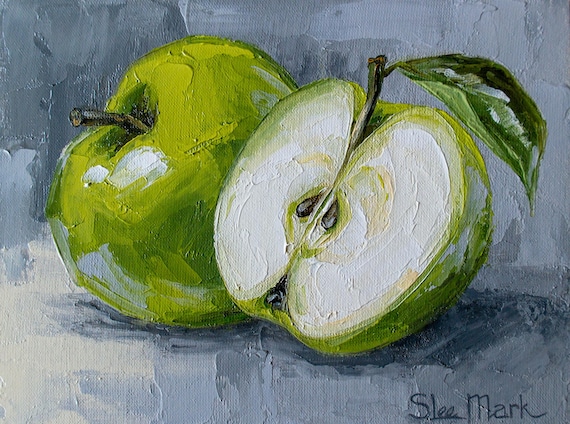 Apples Original art 6x8 by S. Lee Mark Stil life oil painting Fruit art Fruit still life Fruit painting Pears art Home Décor Wall Hangings