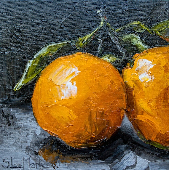 One and a half oranges Original art 6x6 by S. Lee Mark - Stil life oil painting Fruit art Fruit still life Fruit painting Citrus art