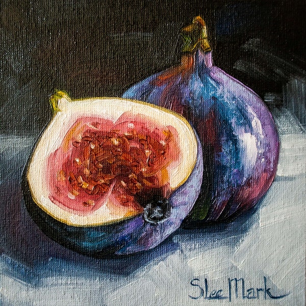 Figs Original art 6x6 by S. Lee Mark - Stil life oil painting Fruit art Vegetable still life painting Small artwork Kitchen Decor fig