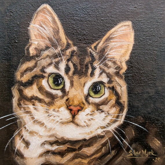 Cat oil painting, Pet portrait, Ginger cat, Cat portrait, Animal painting, Animal art, Original art, 6x6 by S.Lee Mark