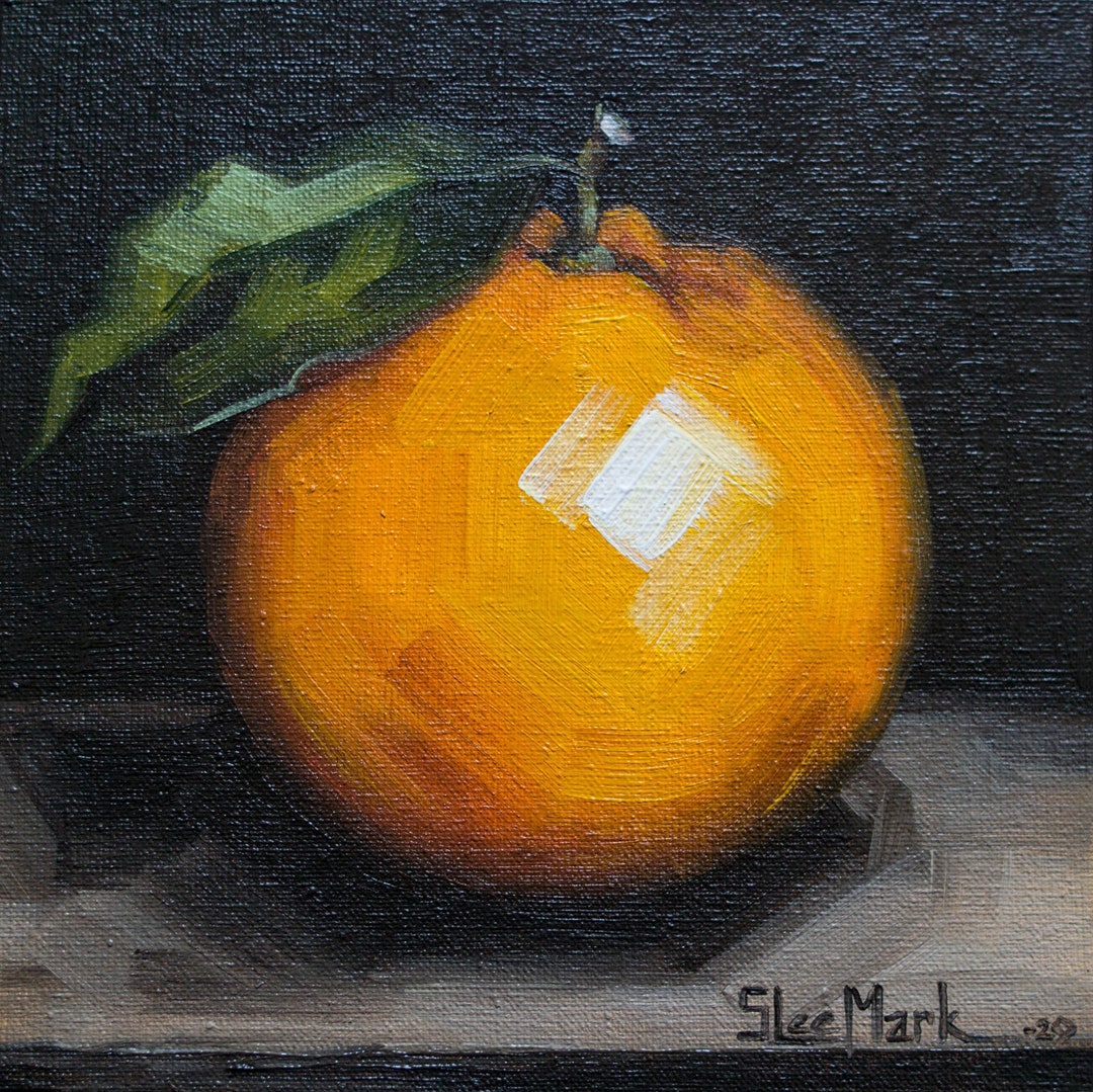 Orange Original Art 6x6 by S. Lee Mark Stil Life Oil