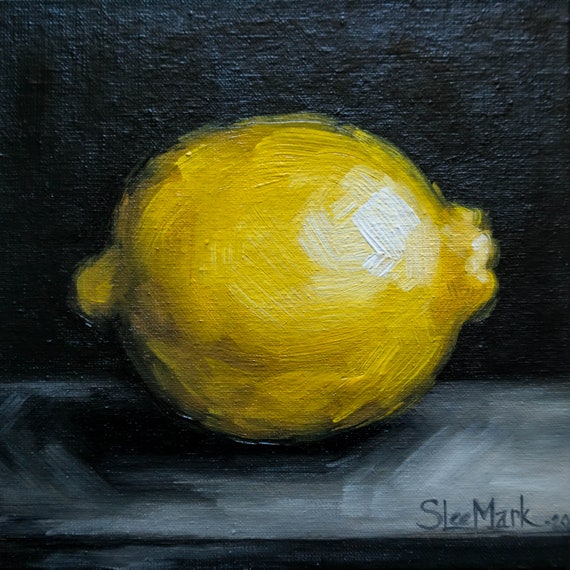 Lemon Original art 6x6 by S. Lee Mark - Stil life oil painting Fruit art Fruit still life Fruit painting Home Living Décor Wall Hangings