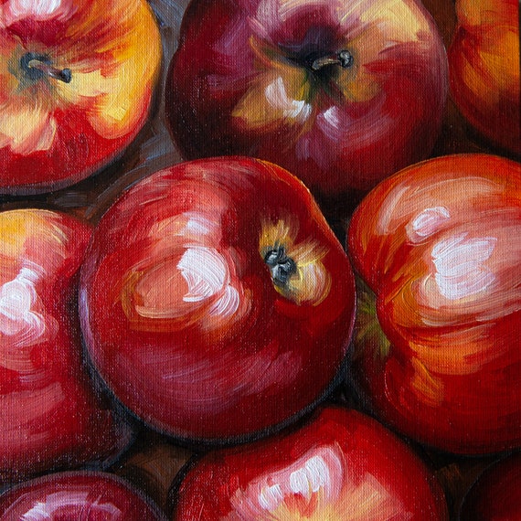 Apples Original art 8x8" by S. Lee Mark - Stil life oil painting Fruit art Fruit still life Fruit painting Citrus Apples art