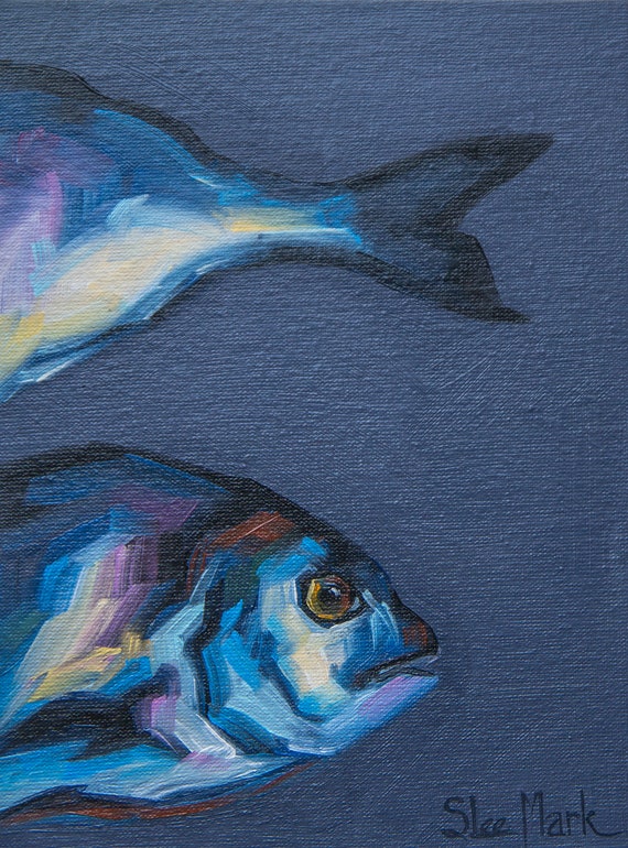 Fish Original art 6" by S. Lee Mark oil painting Pet portrait Animal art Home & Living Home Wall Décor Paintings Tuna
