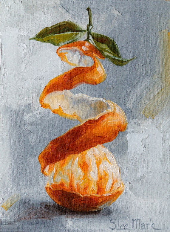 Tangerine garland Original art 8x6 by S. Lee Mark - Stil life oil painting Fruit art Fruit still life Fruit painting Citrus art garland