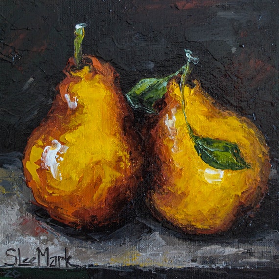 Pears Original art 6x6 by S. Lee Mark Stil life oil painting Fruit art Fruit still life Fruit painting Citrus art Home Décor Wall Hangings