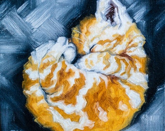 Cat Ball Original art 6"x6" by S. Lee Mark Cat oil painting, Pet portrait, Ginger cat, Cat portrait, Animal painting, Animal art