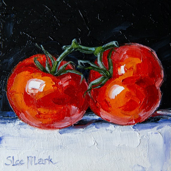 Tomatoes Original art 6x6 by S. Lee Mark - Stil life oil painting Fruit art Fruit still life Fruit painting Home Living Decor Wall