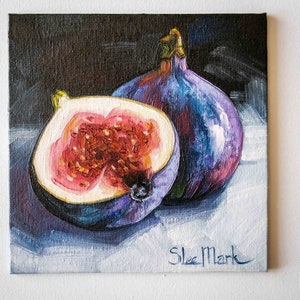 Figs Original art 6x6 by S. Lee Mark Stil life oil painting Fruit art Vegetable still life painting Small artwork Kitchen Decor fig image 4