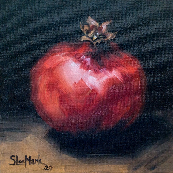 Garnet Original art 6x6 by S. Lee Mark - Stil life oil painting Fruit art Fruit still life Fruit painting Citrus art Home Living Décor Wall