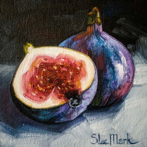 Figs Original art 6x6 by S. Lee Mark Stil life oil painting Fruit art Vegetable still life painting Small artwork Kitchen Decor fig image 5