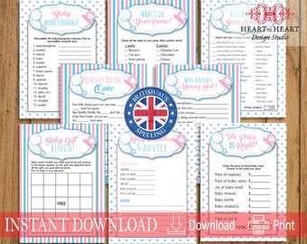 Elephant Twins Baby Shower Games Package in Pink and Gray Instant Download Seven Printable Games: Bingo 0016TP et Price is Right