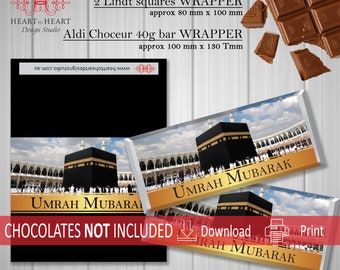 Gold Schwarz Kaaba Mekka Hajj Mabroor Umrah Mubarak Schokolade Wrapper Aldi Lindt Printable Download