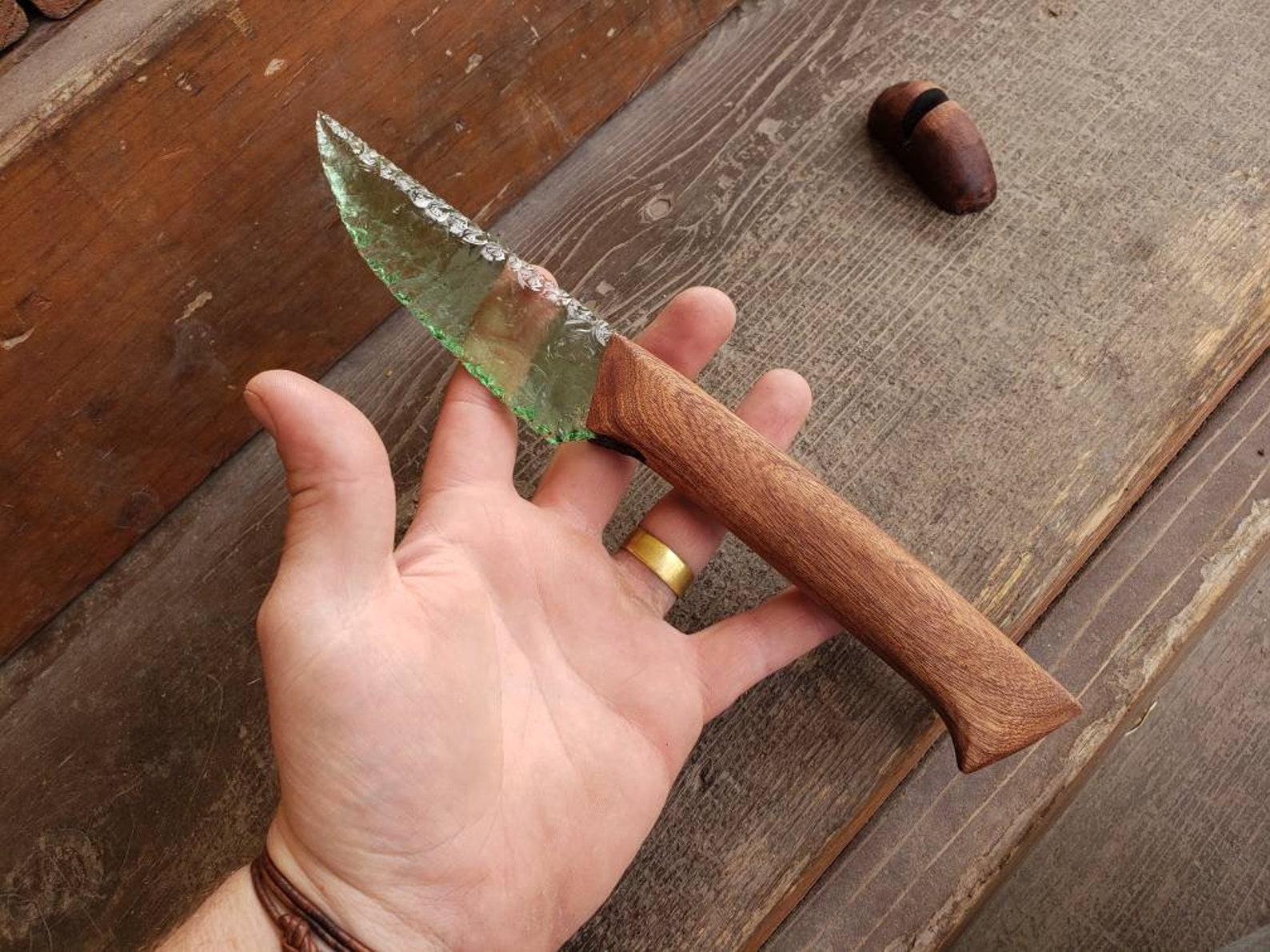 Green Glass Flint Knapped Knife Native American Knife Etsy UK