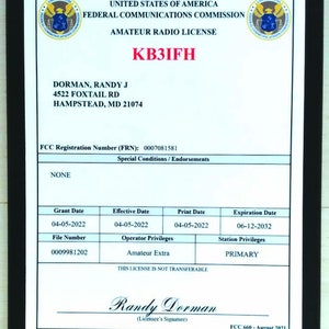 Amateur Radio License Plaque - FCC