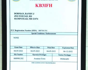 Amateur Radio License Plaque - FCC