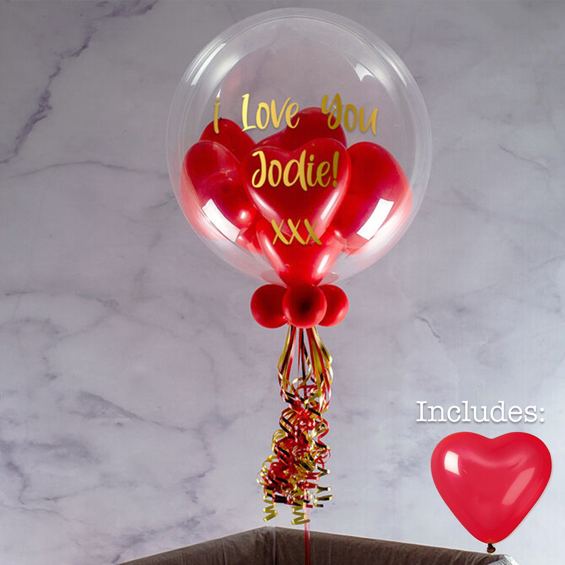 Personalised Heart Balloon Filled Bubble Balloon