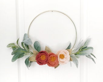 Modern Wreath | Felt Flower Wreath | Gold Hoop Wreath | Nursery Decor | Minimalist Wreath | Floral Decor | Housewarming Gift | Wall Decor