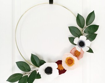 Felt Flowers Felt Wreath Mini Wreath Home Decor Floral Decor Nursery Decor Bathroom Decor Wreath Wall Decor Flower Wreath