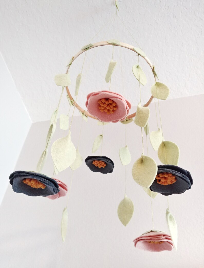 Pink and Navy Mobile Felt Flower Mobile Nursery Decor Etsy