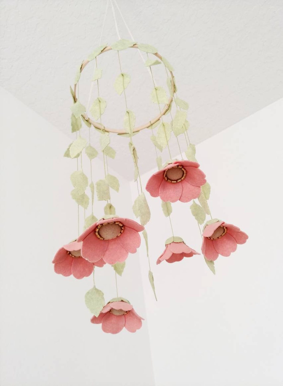 Pink Flower Mobile Floral Mobile Nursery Decor Nursery Etsy