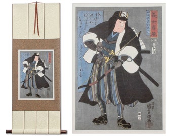 Samurai Kanzaki Yagoro Noriyasu Japonés Woodblock Impresión Repro Scroll