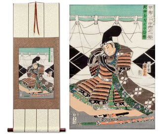 Samurai Takeda Nobushige Japanese Woodblock Print Repro Scroll