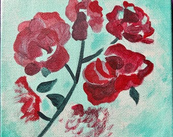 庭のバラ、オリジナルのアクリル画、花の絵画、ピンクの花、16x20の