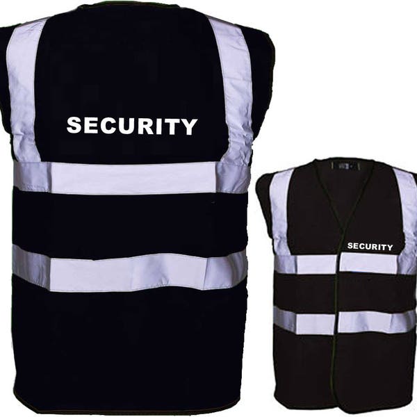 Black SECURITY Hi Visibility Reflective Safety Vest Hi Viz Ideal for Security Personnel Printed SECURITY Front and Back