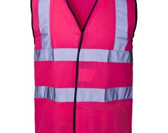 Hot Pink Hi Visibility Reflective Safety Vest Hi Viz Ideal for Printing or Embroidery Great for Riding Walking or Running