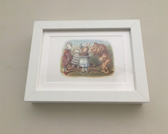 Classic Alice in Wonderland Illustration - framed - Alice with lion and unicorn