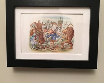 Classic Alice in Wonderland Illustration - framed - Mad Hatter with Alice