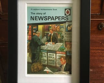 Retro Ladybird Book cover Framed. Newspapers