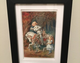 Classic Alice in Wonderland Illustration - framed Postcard - Alice and Knight