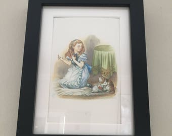 Classic Alice in Wonderland Illustration - framed Postcard - Alice with Kitten