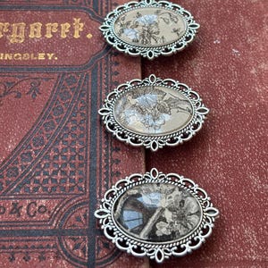 Vintage Book Page Pendants, 25 x 18mm Silver-Framed Clips