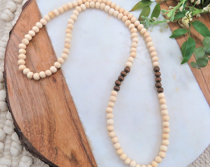 Wood Bead Necklace Wooden Bead Necklace Wood Bead Necklace Etsy