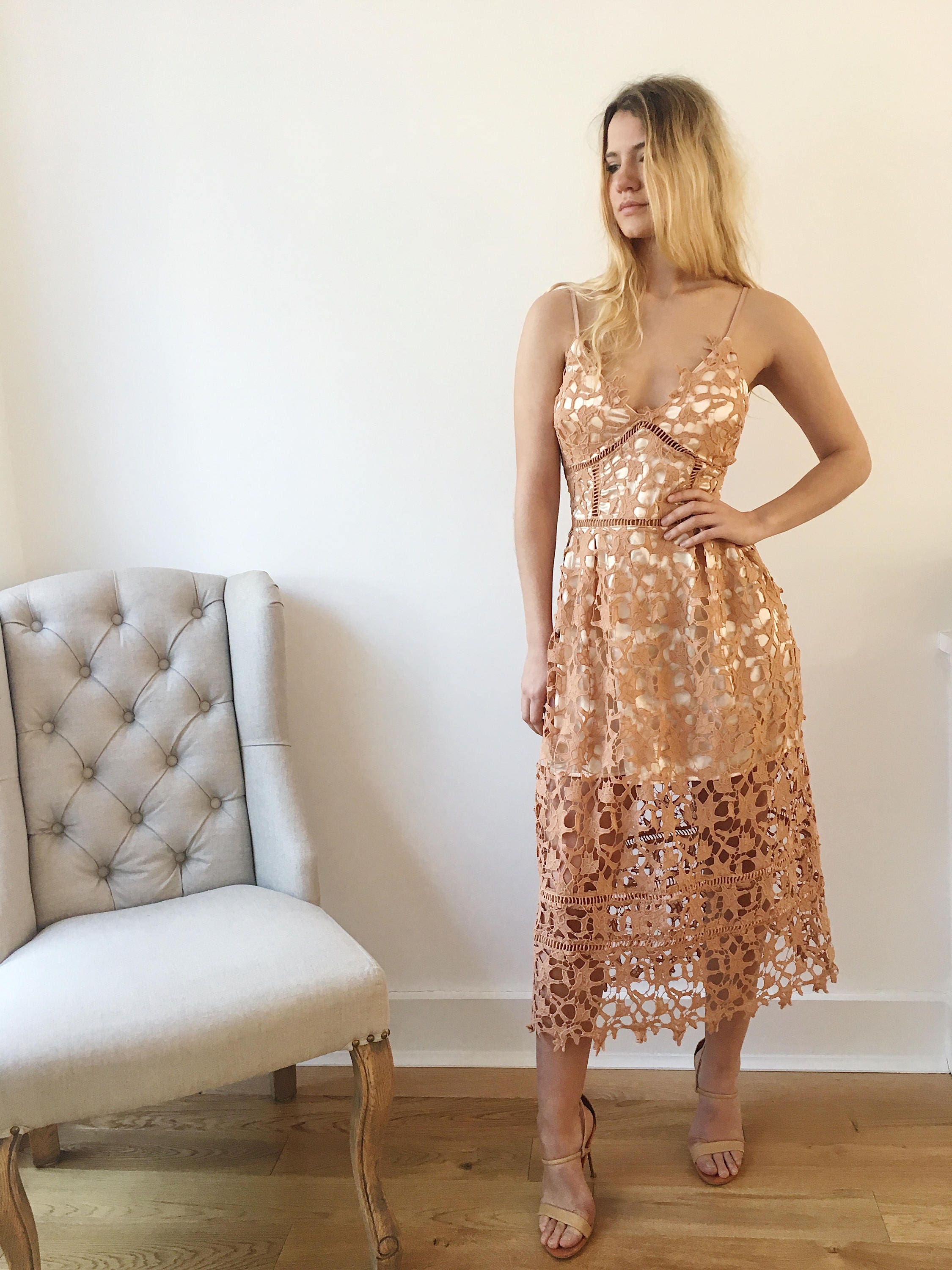 Lace Midi Dress Beige / Nude. Party ...