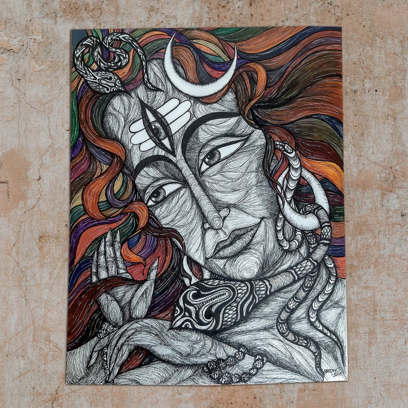 Shiva Hindu God Shiva Original Artwork Shiva Wall Art Etsy