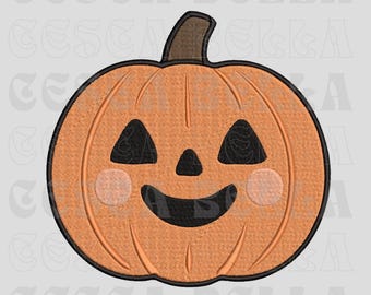 Uśmiechnięty wzór do haftu Jack O Lantern, uroczy plik na Halloween (do pobrania w wersji cyfrowej)
