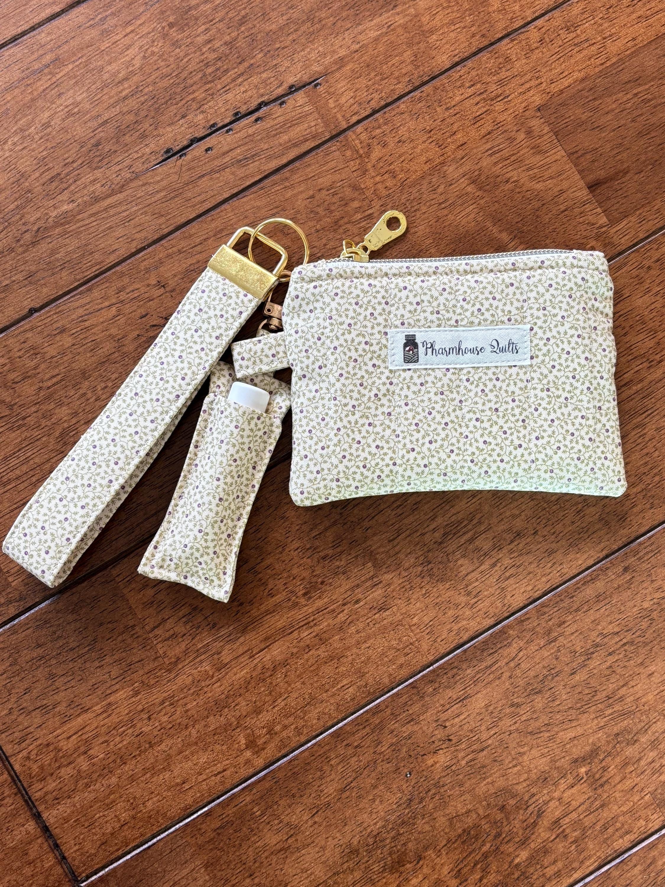 Ivory Keychain Ivory Sage Green Vines Floral Quilted Coin Purse Keychain Wallet Set ...