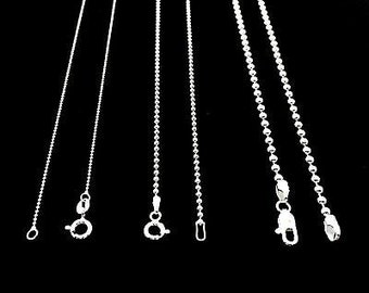 Sterling Silver Bead Chain Ball Chain Dog Tag Chain Necklace 1-4 MM Solid Bead Men's & Women's Chain  .925 Genuine Silver Cuba Chain stylish