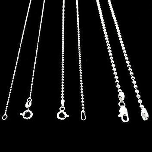 Sterling Silver Bead Chain Ball Chain Dog Tag Chain Necklace 1-4 MM Solid Bead Men's & Women's Chain  .925 Genuine Silver Cuba Chain stylish